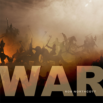 A war scene depicted in orange and yellow tones with text 'War'