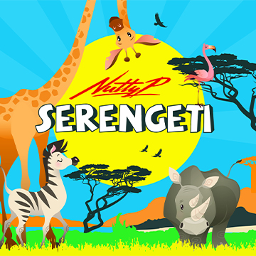 Cartoon wild animals with 'Serengeti' text